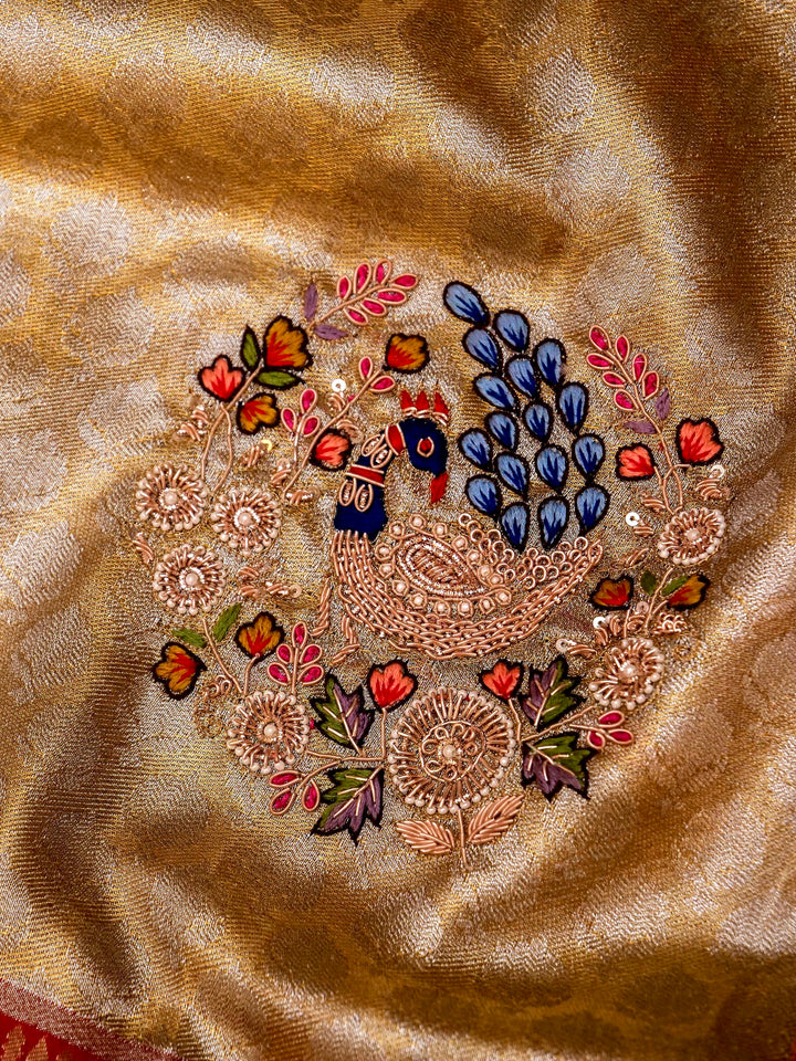 Pure Banarasi Katan-Tissue Paithani Hand-Embroidered Saree