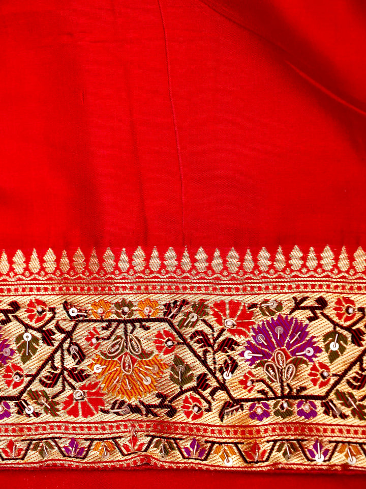 Pure Banarasi Katan-Tissue Paithani Hand-Embroidered Saree