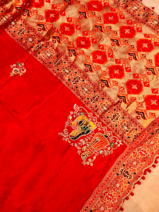 Pure Banarasi Saree with Hand-Embroidered Paithani Border