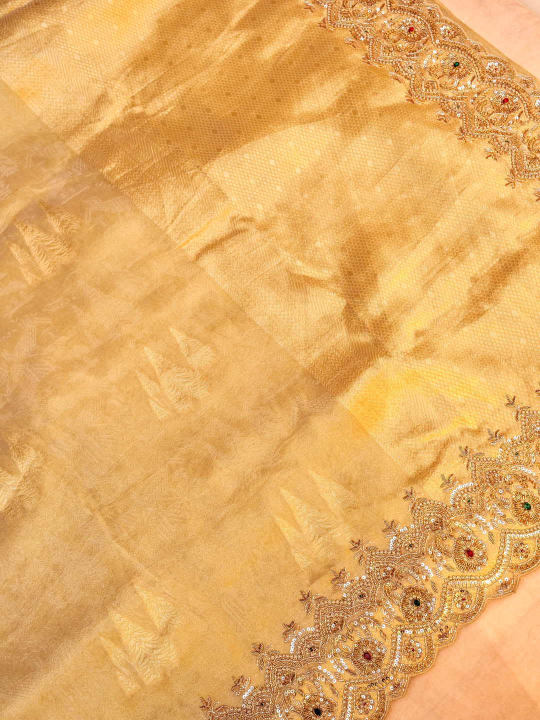 Pure Banarasi  Katan-Tissue Hand-Embroidered Saree