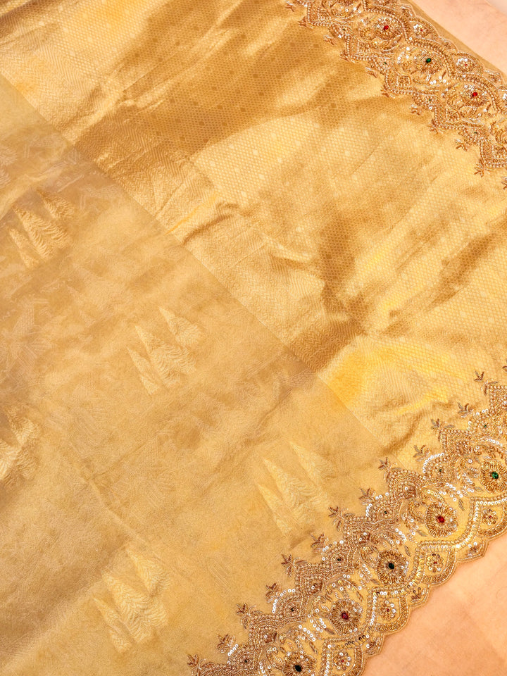 Pure Banarasi  Katan-Tissue Hand-Embroidered Saree