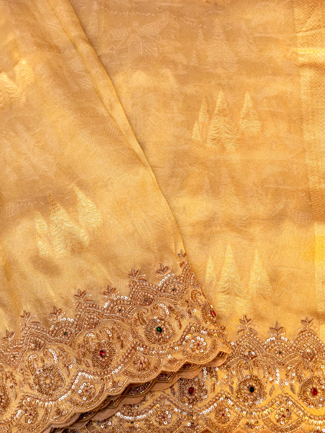 Pure Banarasi  Katan-Tissue Hand-Embroidered Saree