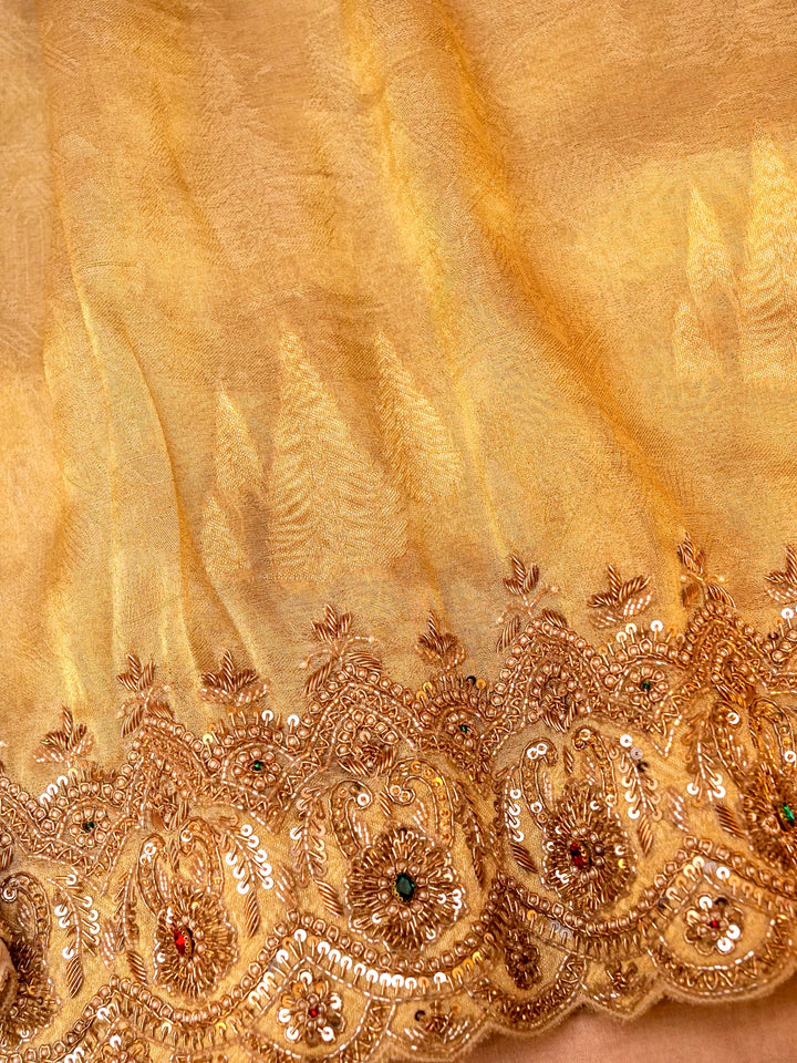 Pure Banarasi  Katan-Tissue Hand-Embroidered Saree