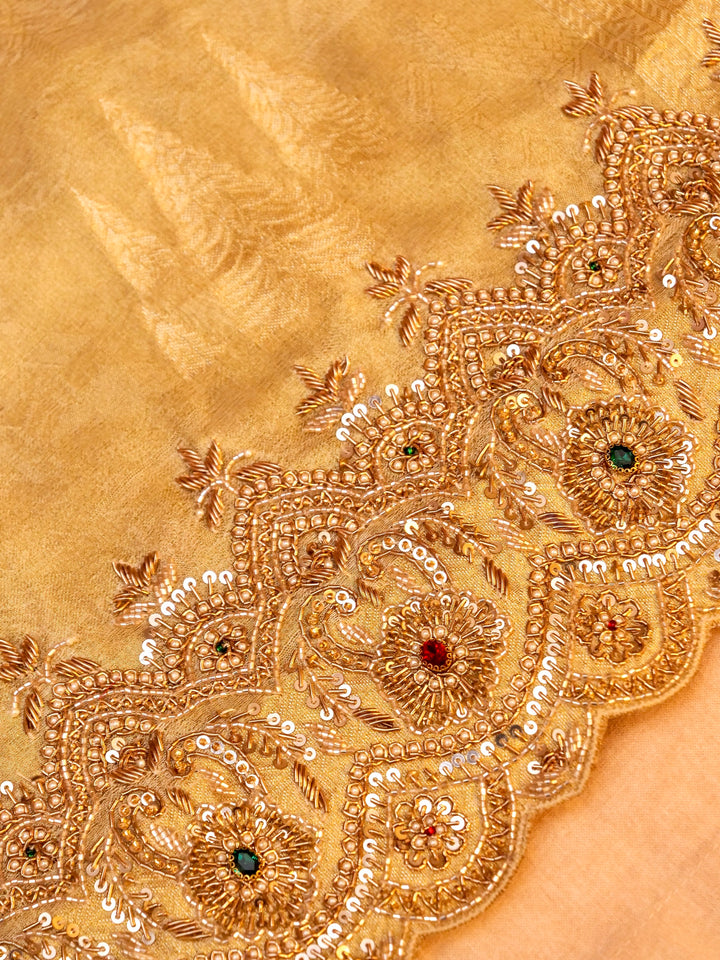Pure Banarasi  Katan-Tissue Hand-Embroidered Saree