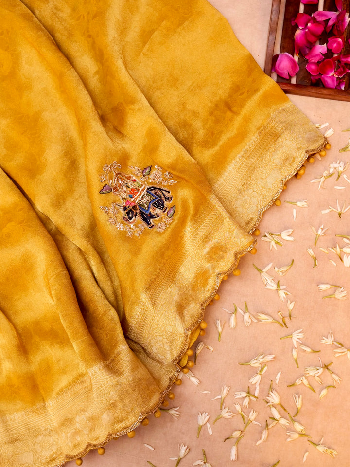 Pure Banarasi Jacquard Tissue Hand-Embroidered Saree