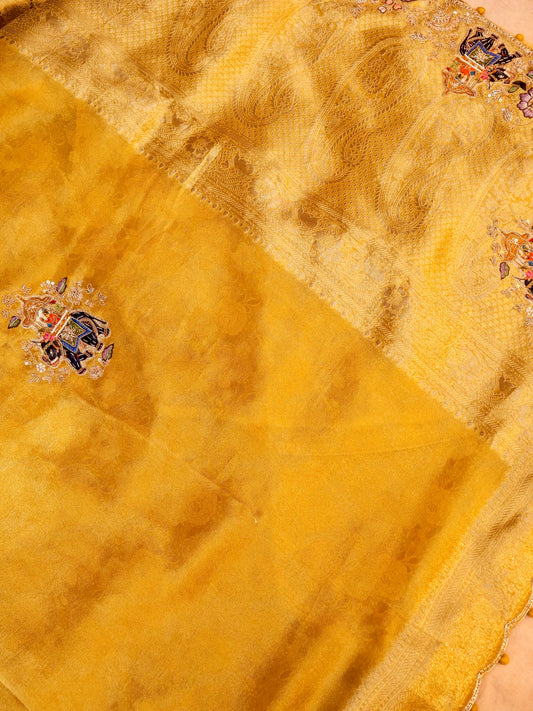 Pure Banarasi Jacquard Tissue Hand-Embroidered Saree