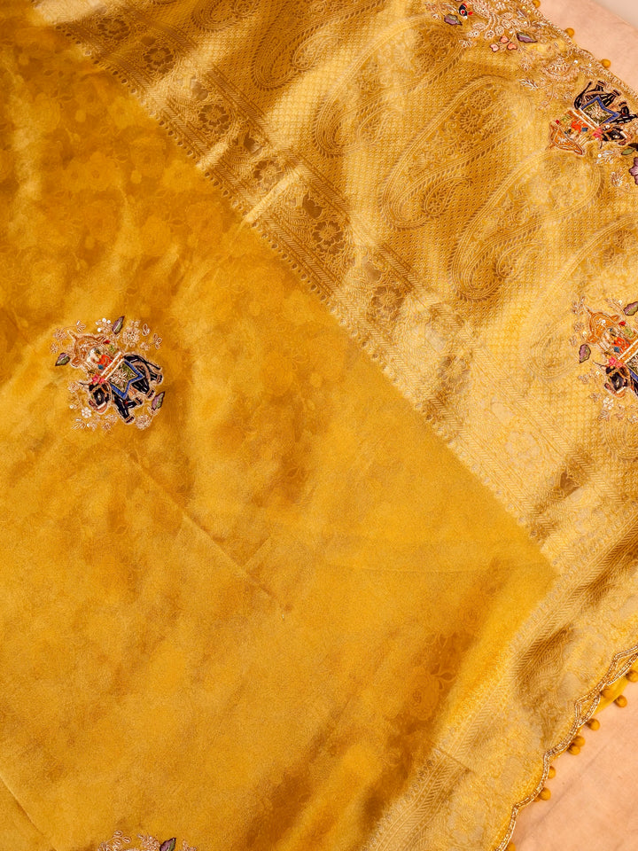 Pure Banarasi Jacquard Tissue Hand-Embroidered Saree