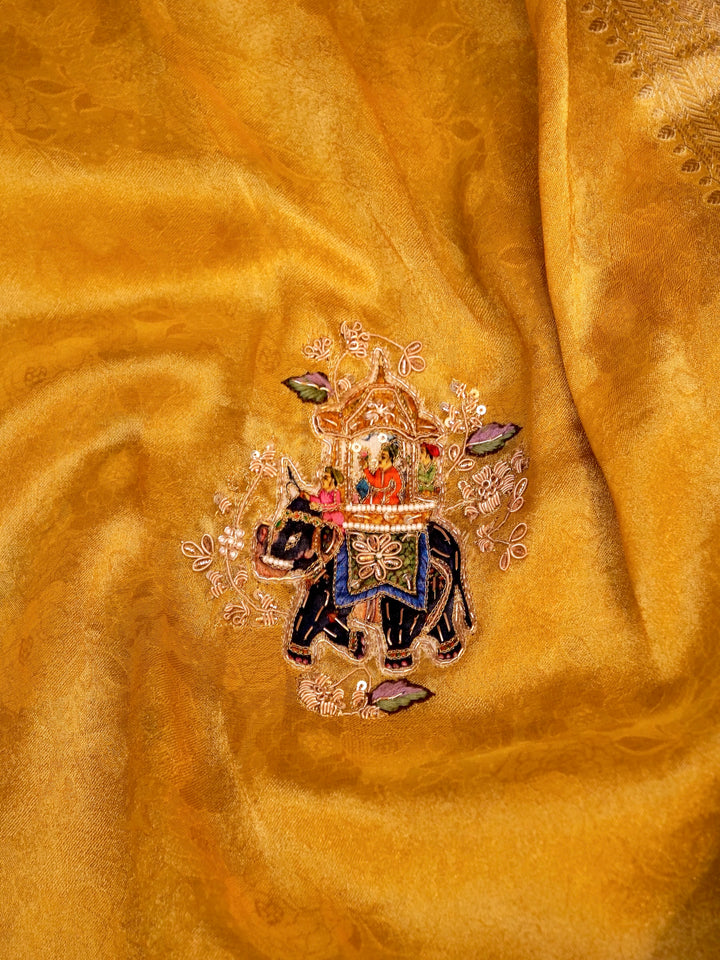 Pure Banarasi Jacquard Tissue Hand-Embroidered Saree