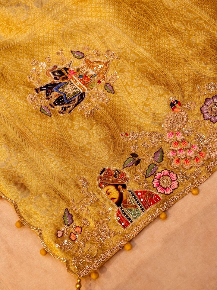 Pure Banarasi Jacquard Tissue Hand-Embroidered Saree