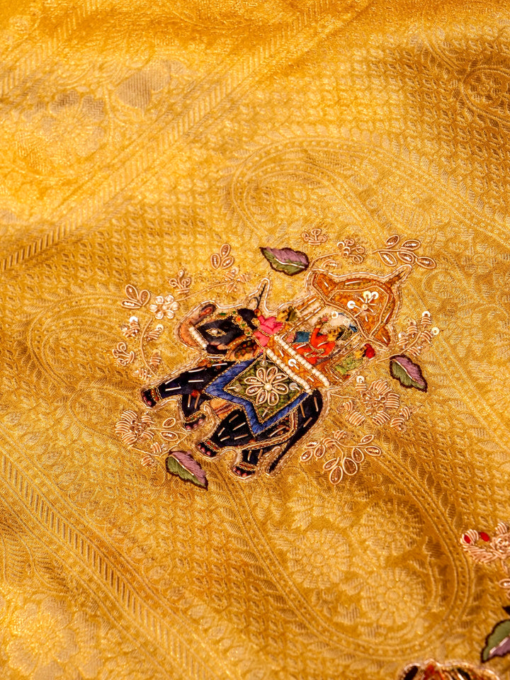 Pure Banarasi Jacquard Tissue Hand-Embroidered Saree