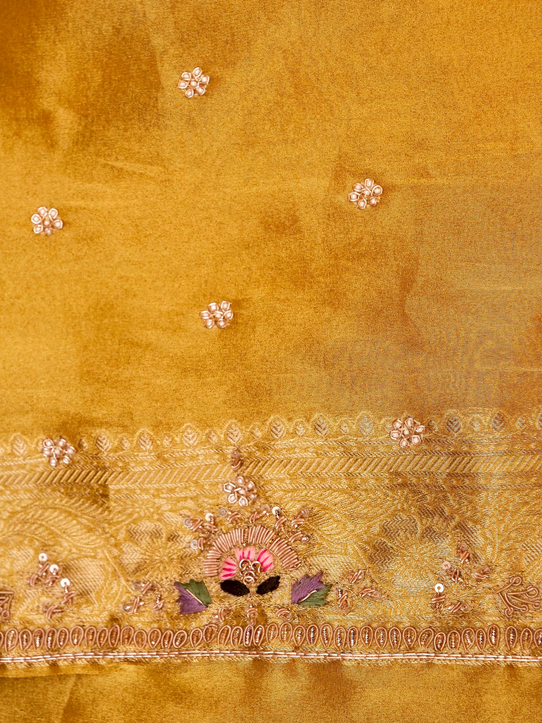 Pure Banarasi Jacquard Tissue Hand-Embroidered Saree