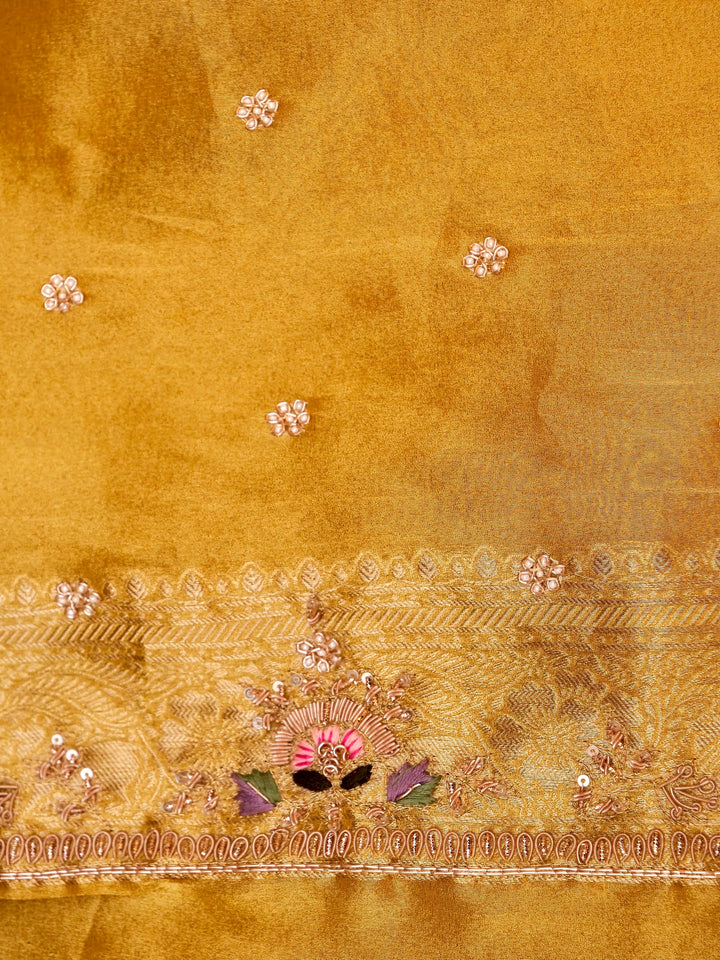 Pure Banarasi Jacquard Tissue Hand-Embroidered Saree