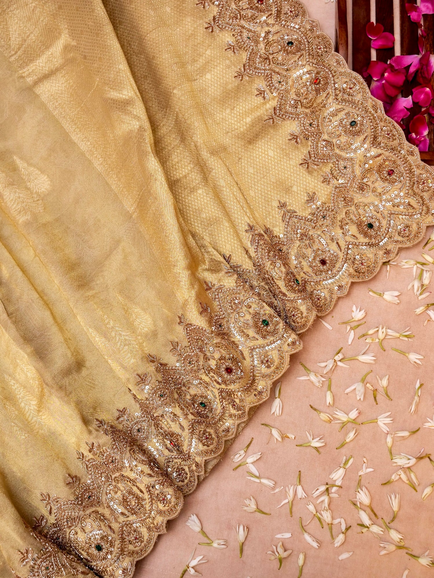 Pure Banarasi  Katan-Tissue Hand-Embroidered Saree