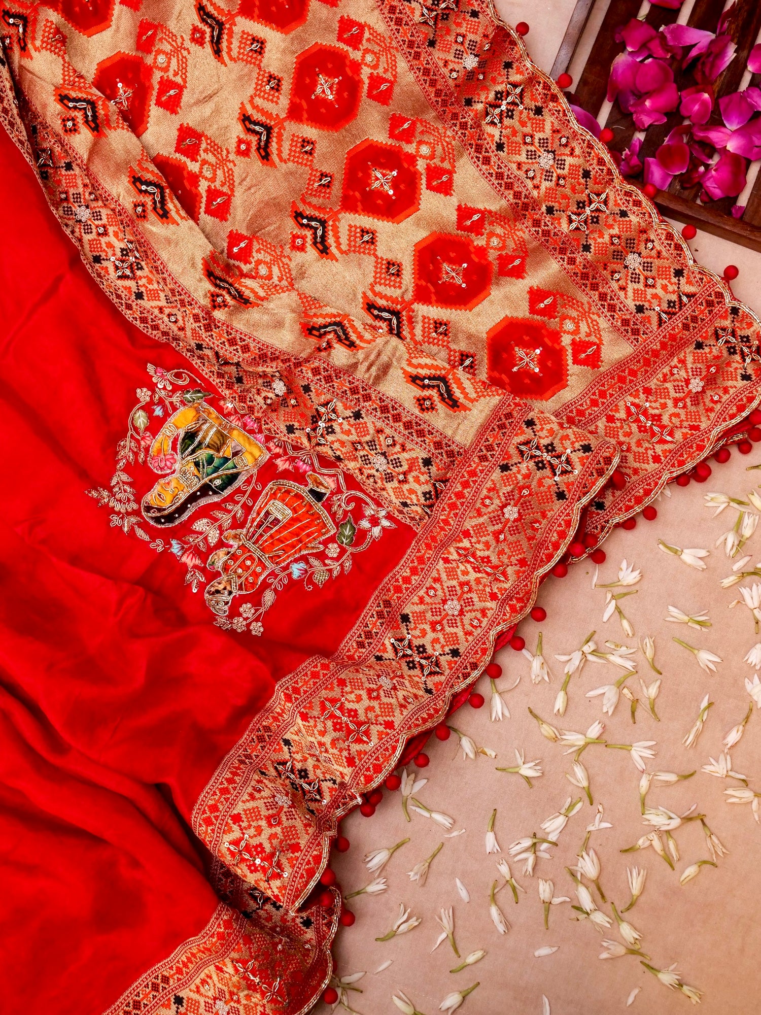 Pure Banarasi Saree with Hand-Embroidered Paithani Border