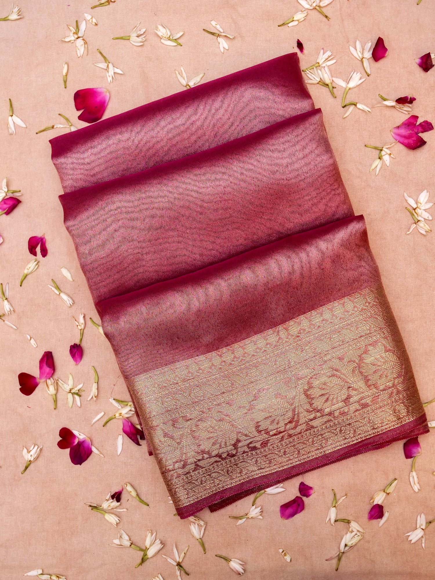 Banarasi Ruby Pink Tissue Silk Zari Woven Saree