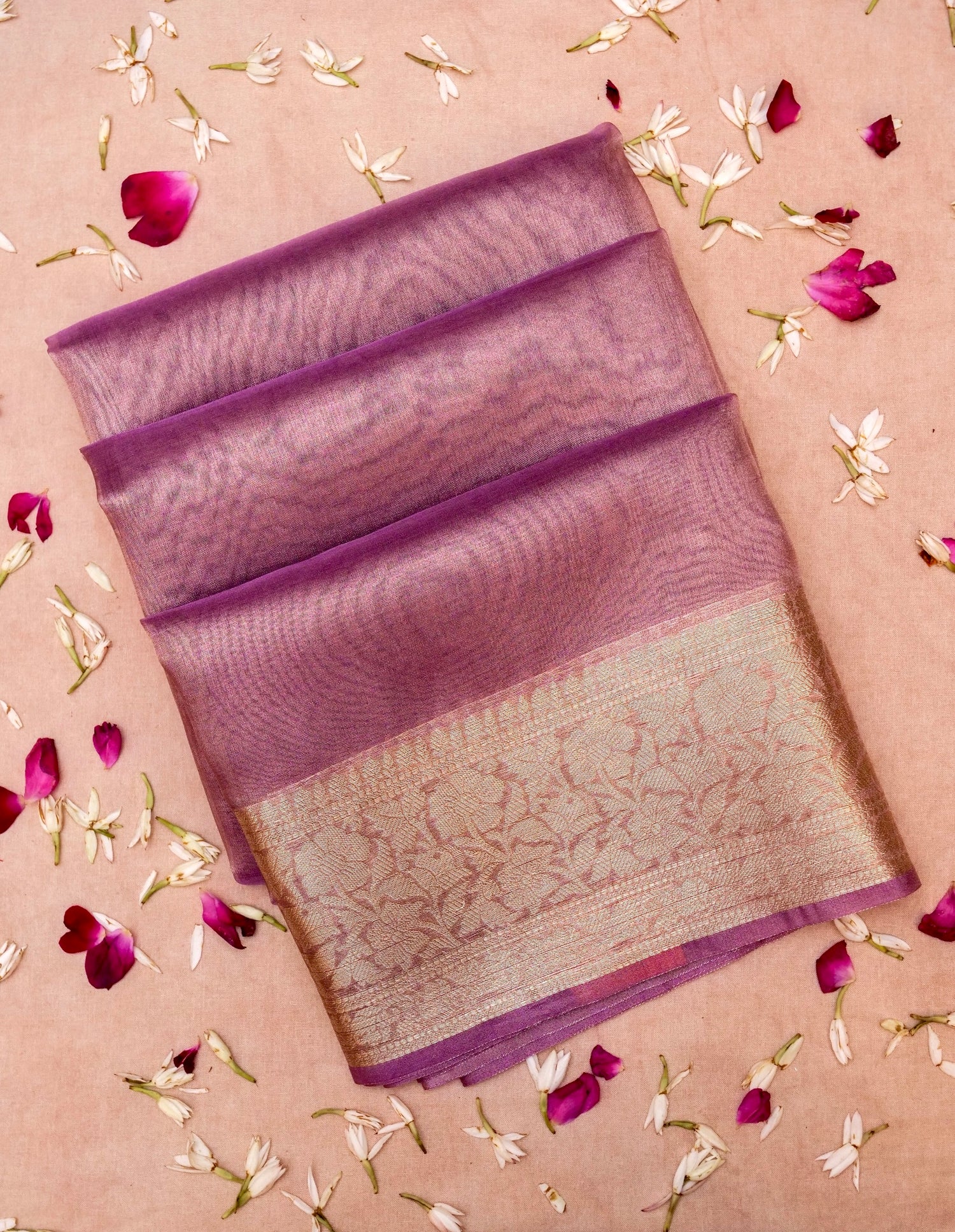 Banarasi Mauve Purple Tissue Silk Zari Woven Saree