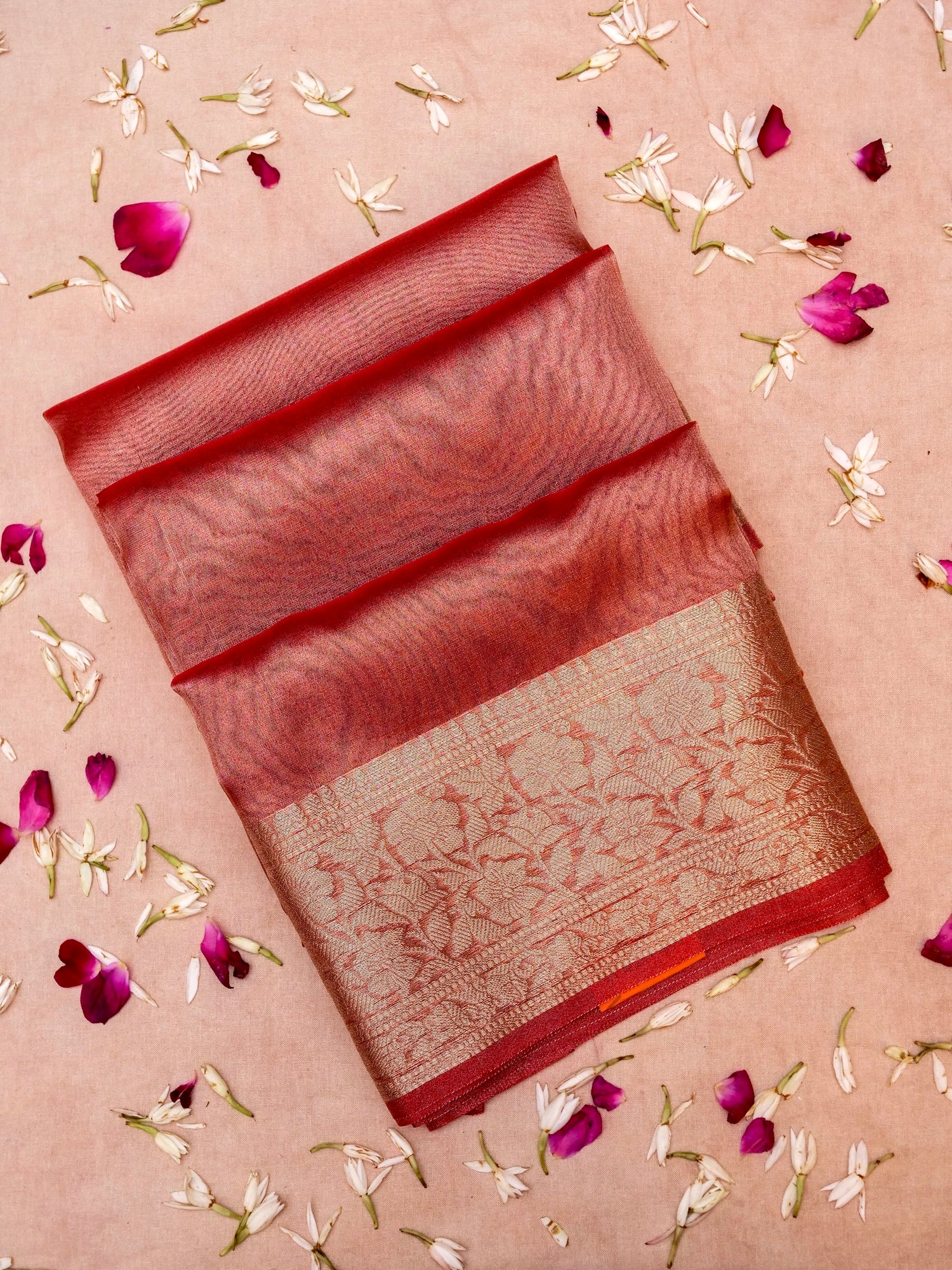 Banarasi Ruby Red Tissue Silk Zari Woven Saree