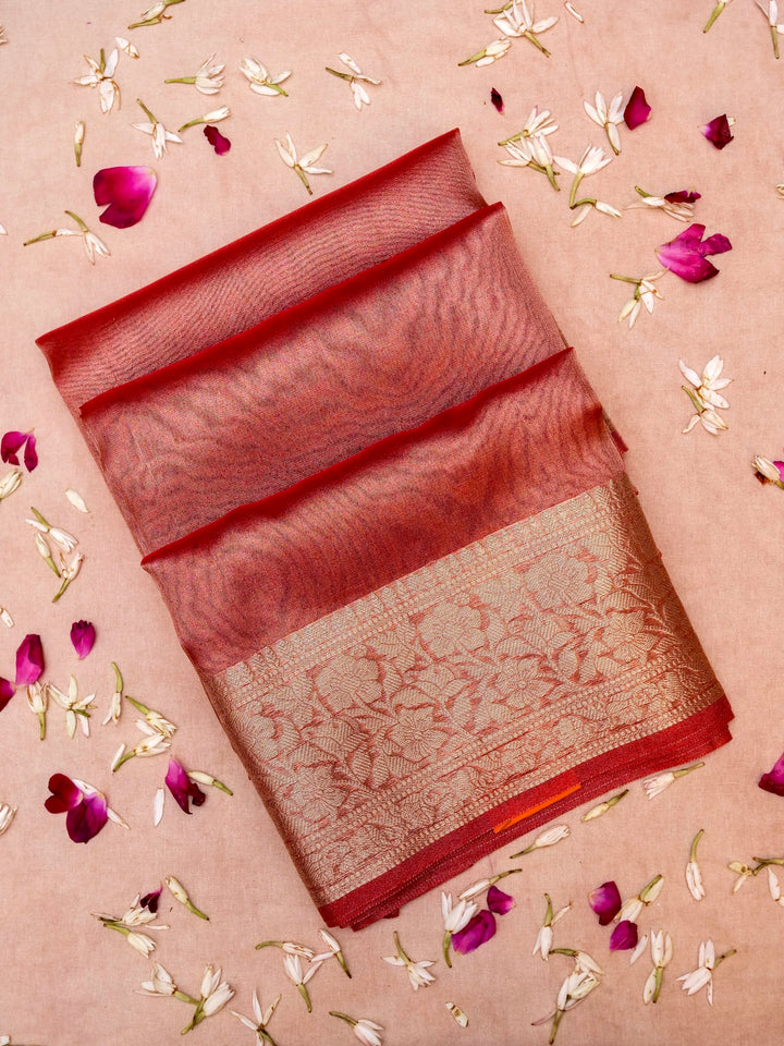 Banarasi Ruby Red Tissue Silk Zari Woven Saree