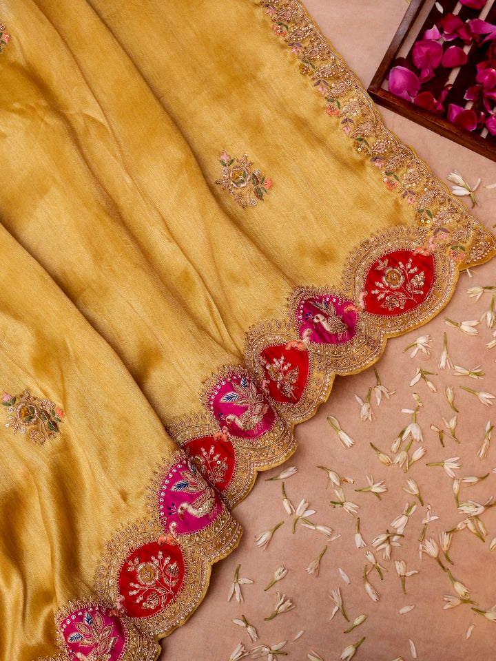 Pure Banarasi Katan-Tissue Hand-Embroidered Saree