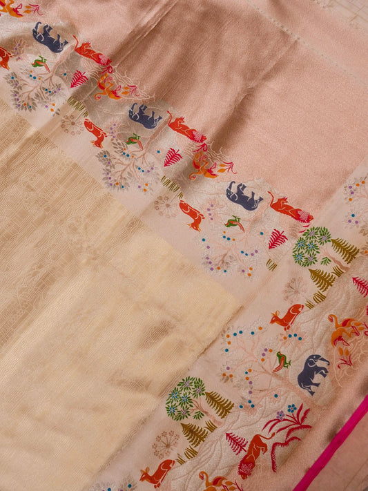 Banarasi Handloom Katan Silk Meenakari Shikargah Woven Saree