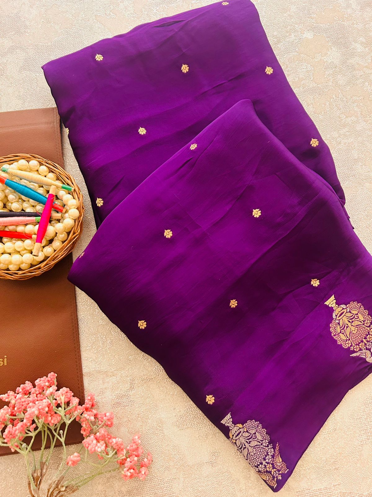 Handwoven Banarasi Mashru Silk Wild Purple Zari Woven Saree