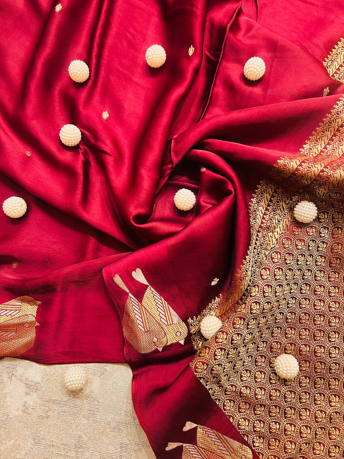 Handwoven Red Banarasi Mashru Silk Saree