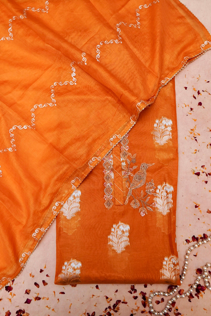Mustard Pure Mul Silk Haldi Suit with Zardozi Neckline and Pitta Zari Dupatta