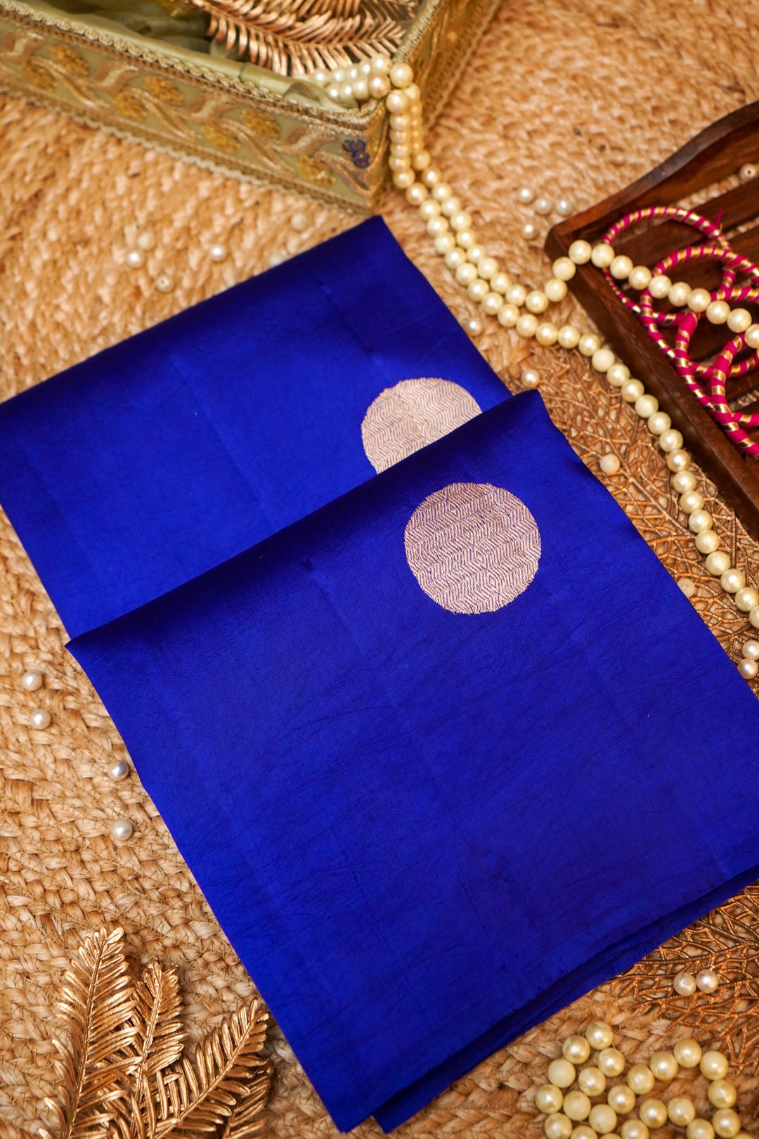 Handwoven Royal Blue Pure Katan Silk Gola Boota Saree
