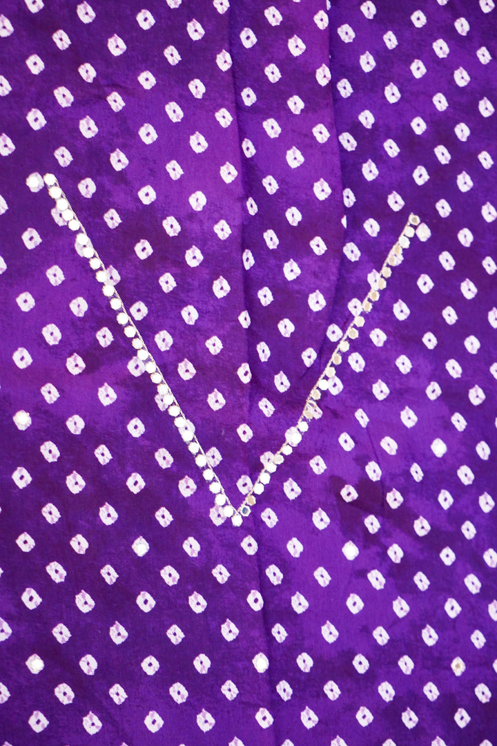 Purple Crepe Silk Saree with Geometric Design &amp; Mirror Work