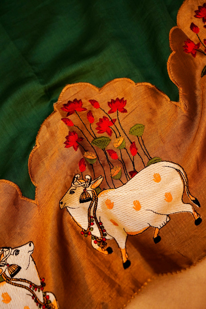 Regal Green Chanderi Silk Suit Zardozi & Pichwai Embroidered Royal Ensemble