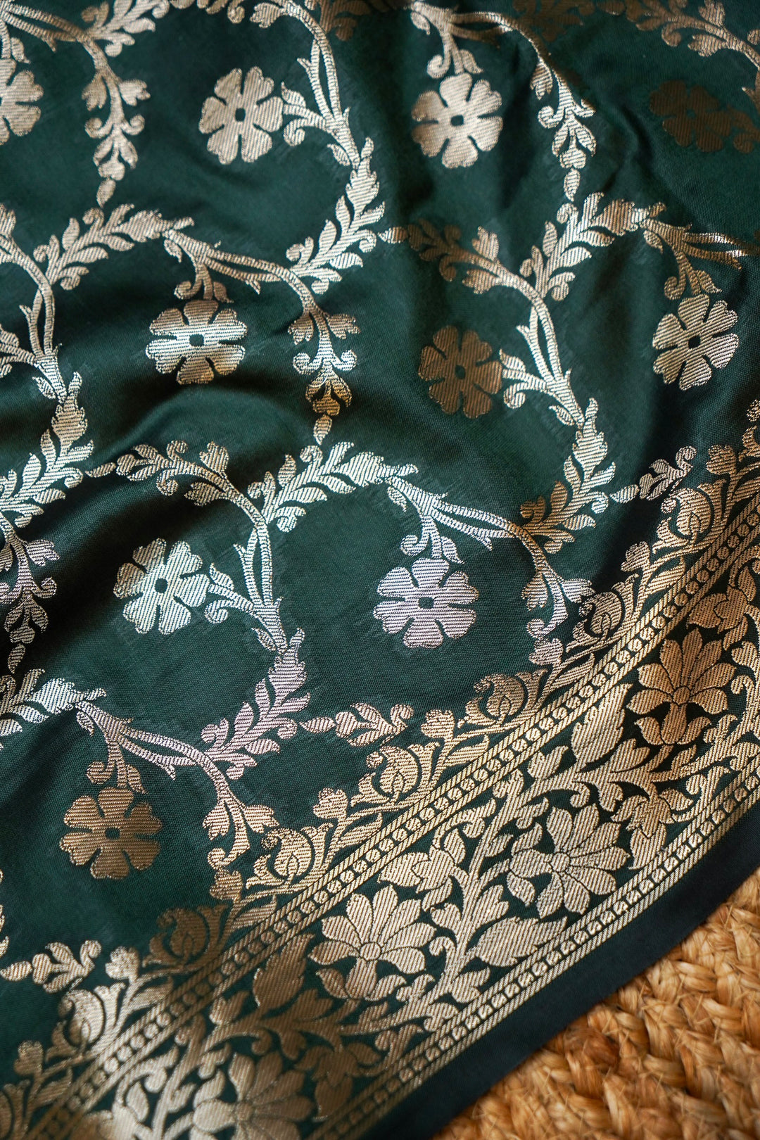 Mehndi Green Banarasi Modal Silk Ghat Unstitched Suit Set View 3
