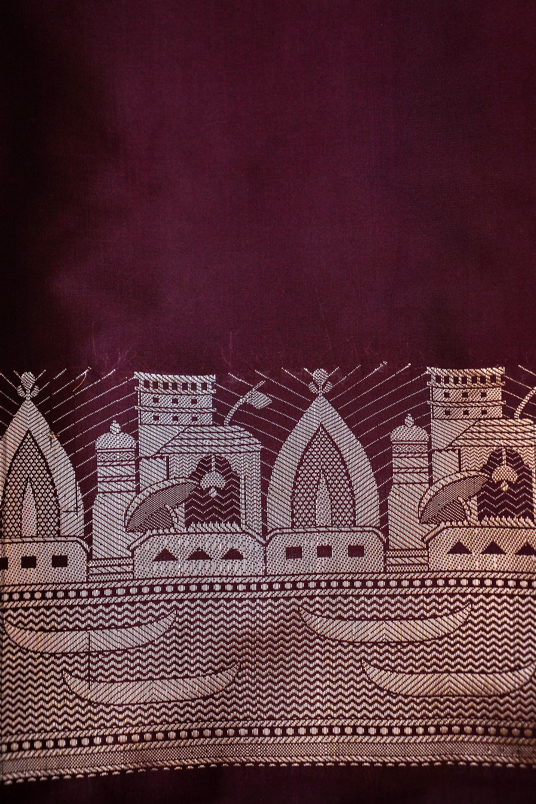 Dark Plum Banarasi Ghat Design Modal Silk Unstitched Suit Set View 2
