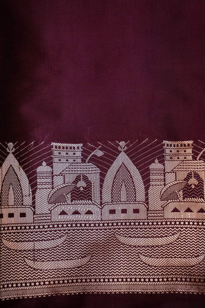 Dark Plum Banarasi Ghat Design Modal Silk Unstitched Suit Set View 2