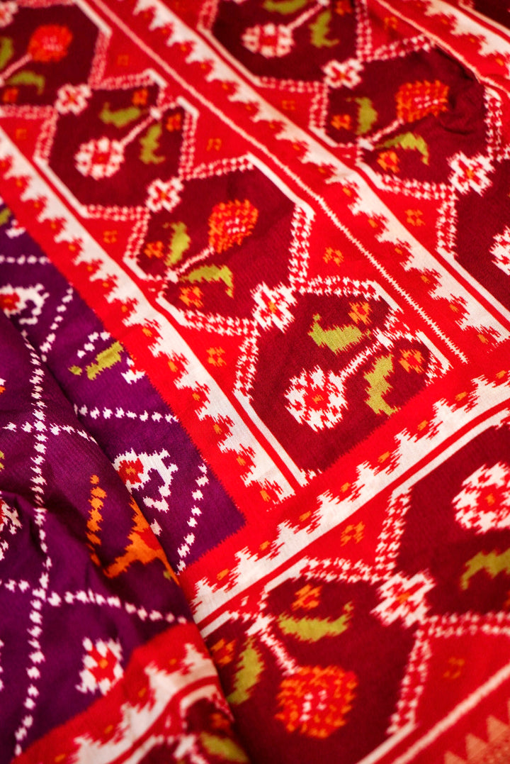 Purple Patola Silk Saree with Zari Weave Contrast Border