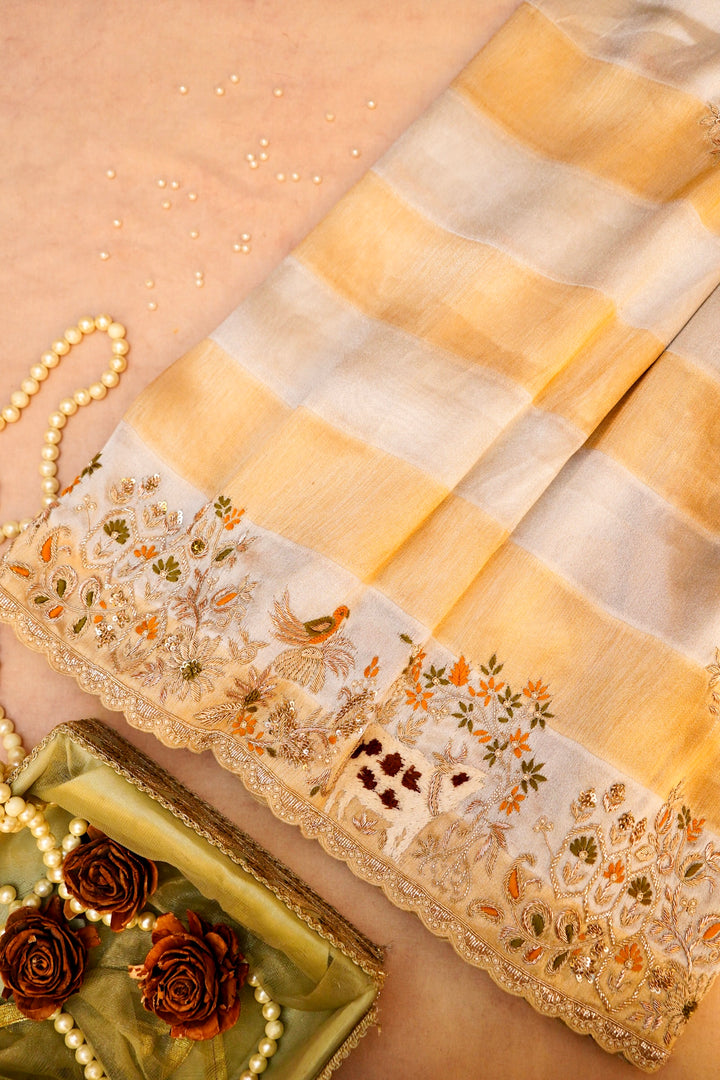 Swarna Kalp – Designer Golden & Silver Tissue Silk Saree