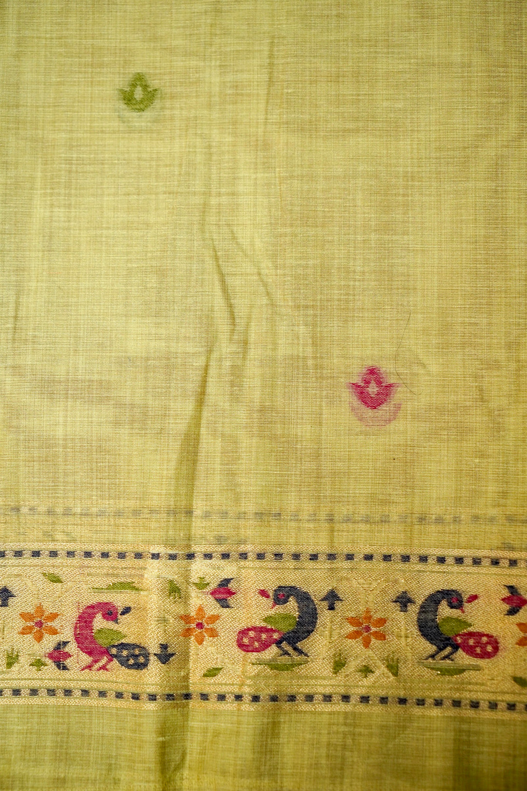 Pista Green Floral Woven Unstitched Suit Set with Bird Motif Dupatta