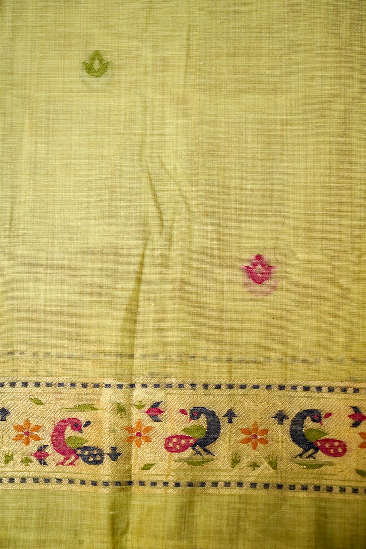 Pista Green Floral Woven Unstitched Suit Set with Bird Motif Dupatta