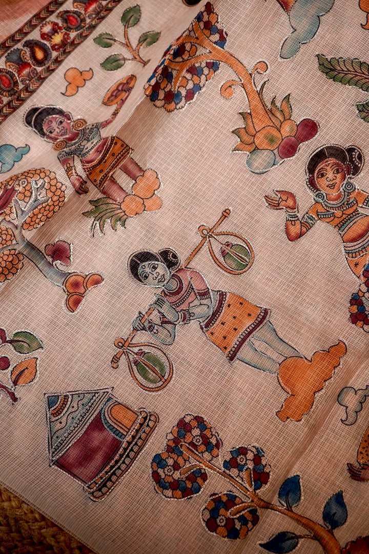 Heritage Elegance Kota Saree with Aari Tari Leheriya Weave Kalamkari Art Pallu View 2