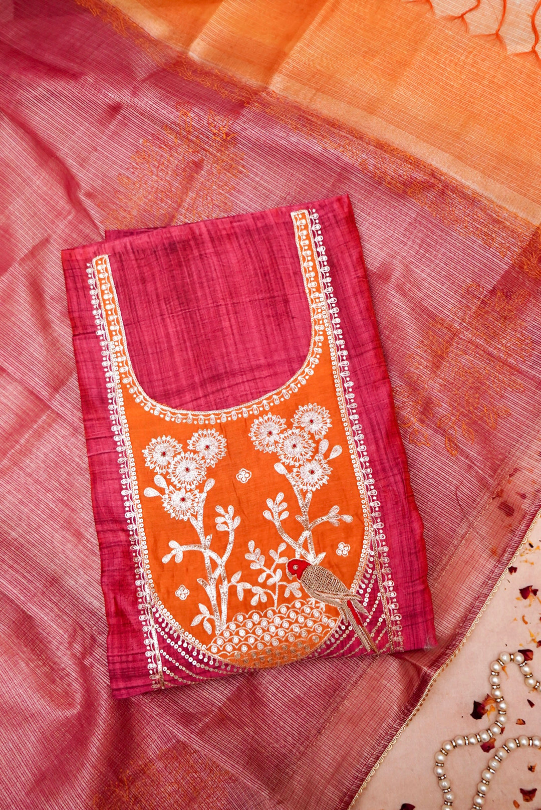 Magenta Pink Pure Mul Silk Suit with Zardozi and Pitta Zari Work