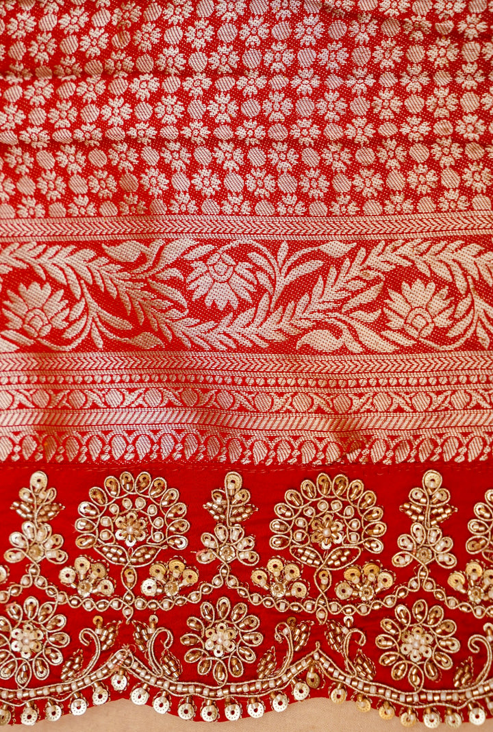 Bridal Pink Brocade Silk Figure Motif Saree with Embroidery Border View 6