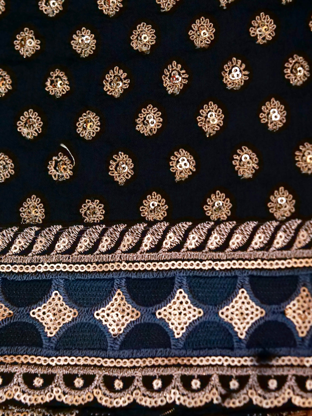 Teal Blue Sabyasachi Inspired Textured Pure Crepe Saree with Designer Border Heavy Embroidered Silk Blouse View 1