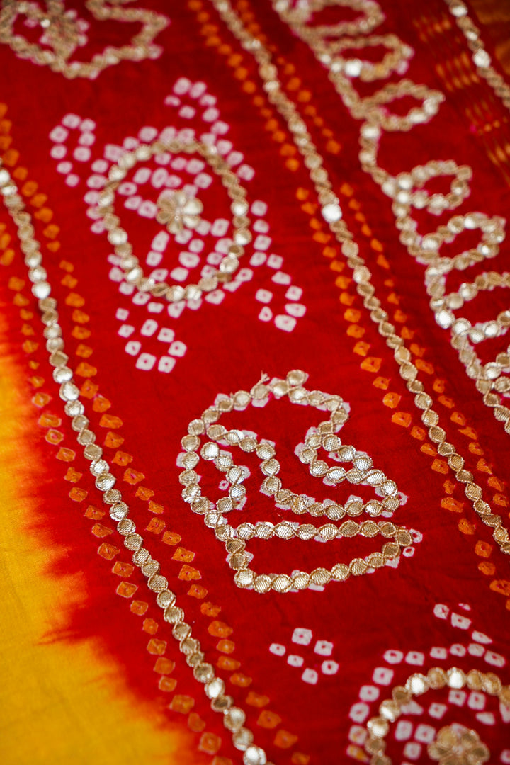 Royal Rang Pomcha Pure Gajji Bandhej Dupatta with Gota Patti View 5