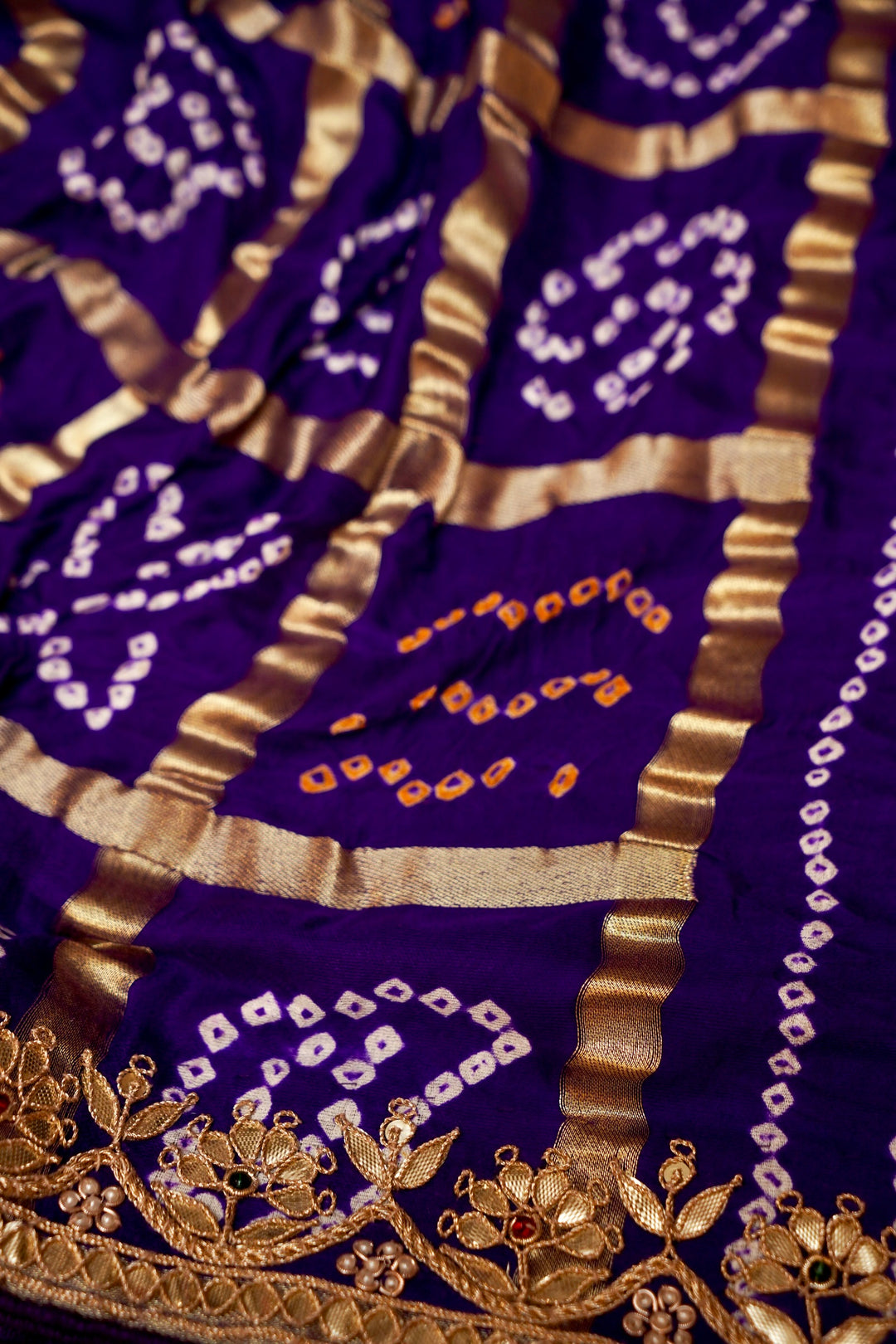 Royal Purple Pure Gajji Gharchola Saree with Gota Patti Hand Embroidery
