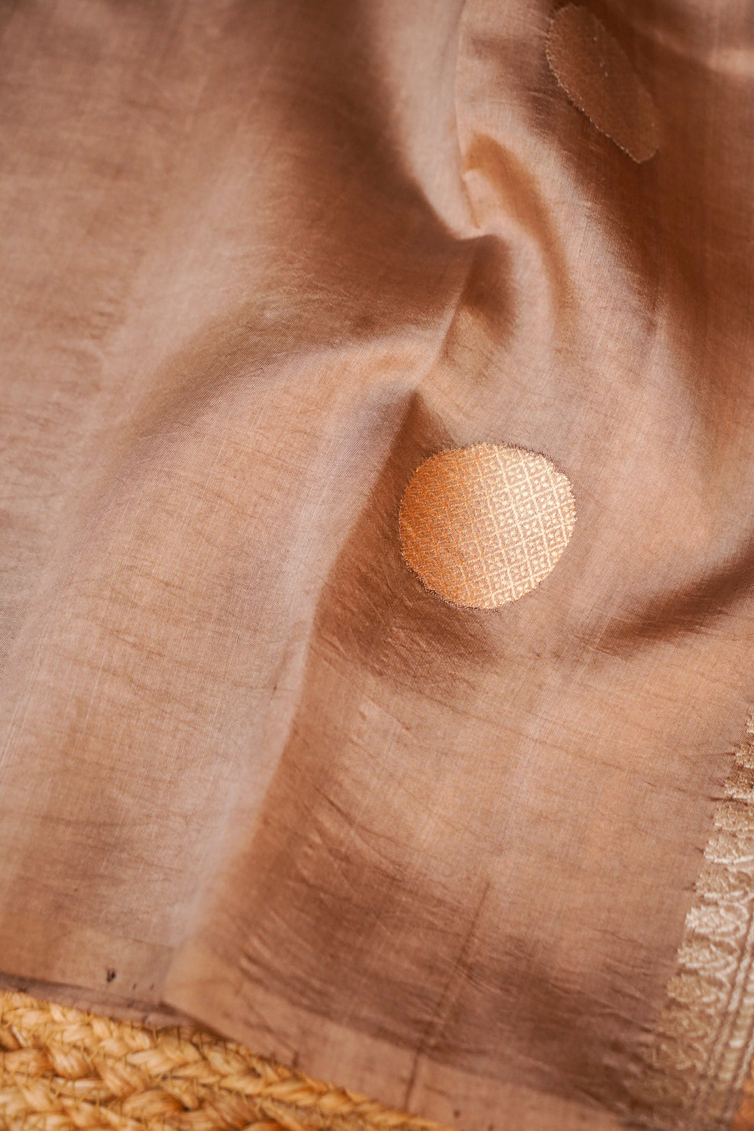 Pastel Brown Handwoven Banarasi Pure Katan Silk Gola Boota Saree