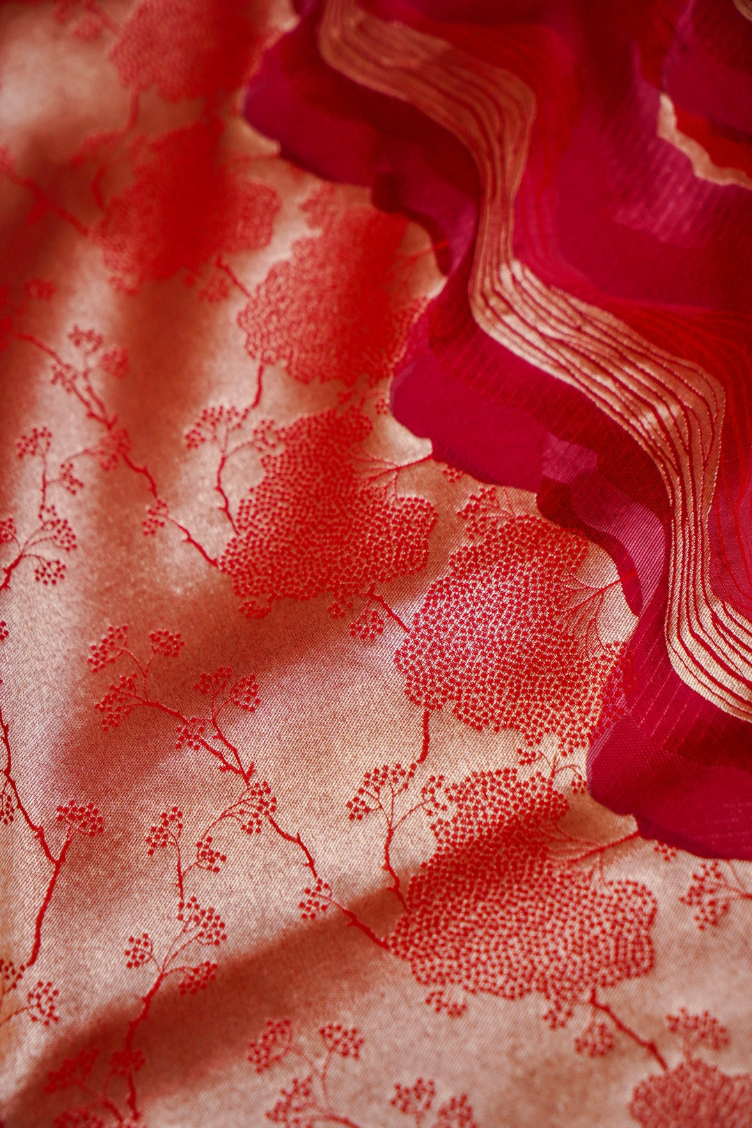 Banarasi Handloom Crimson Dune and Vine Katan Silk Banarasi Saree View 5