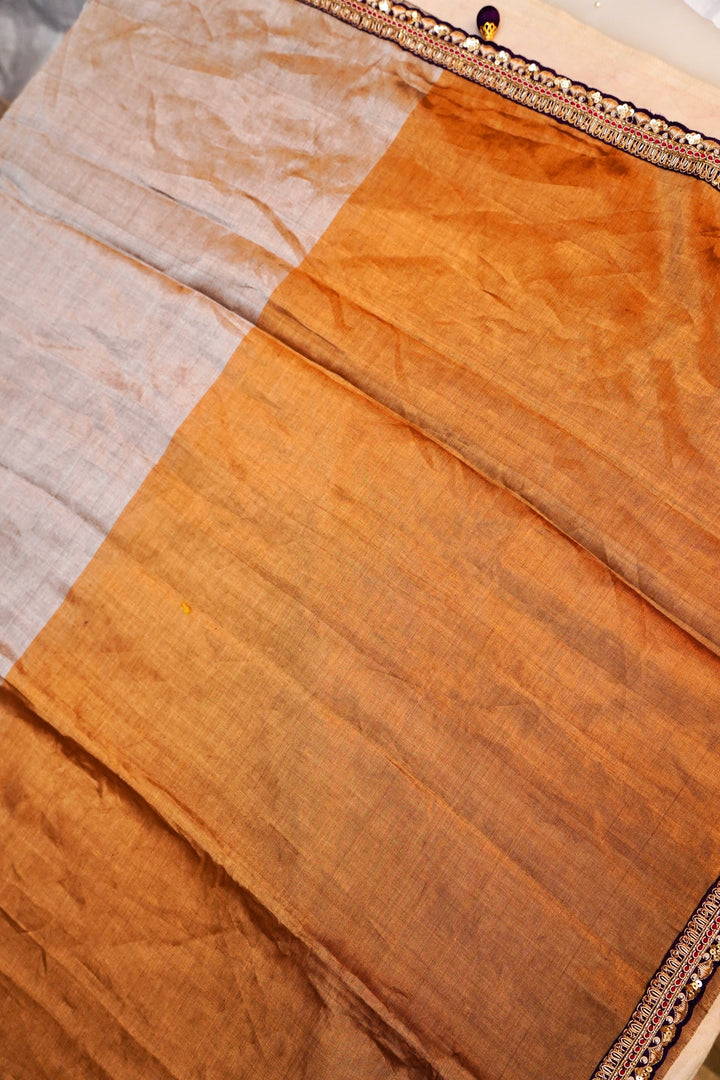 Twilight Elegance Golden & Silver Tissue Silk Saree with Scallop Border