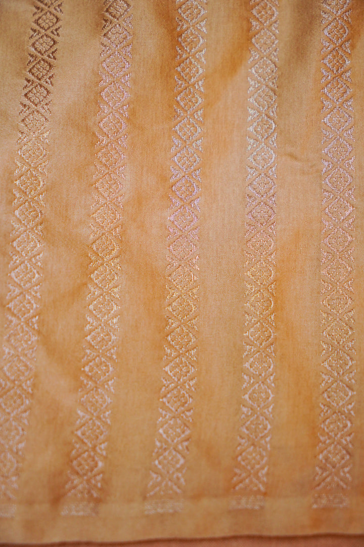 Elegant Beige Mashru Silk Saree Zari Bootidar Weave with Animal Motif Border