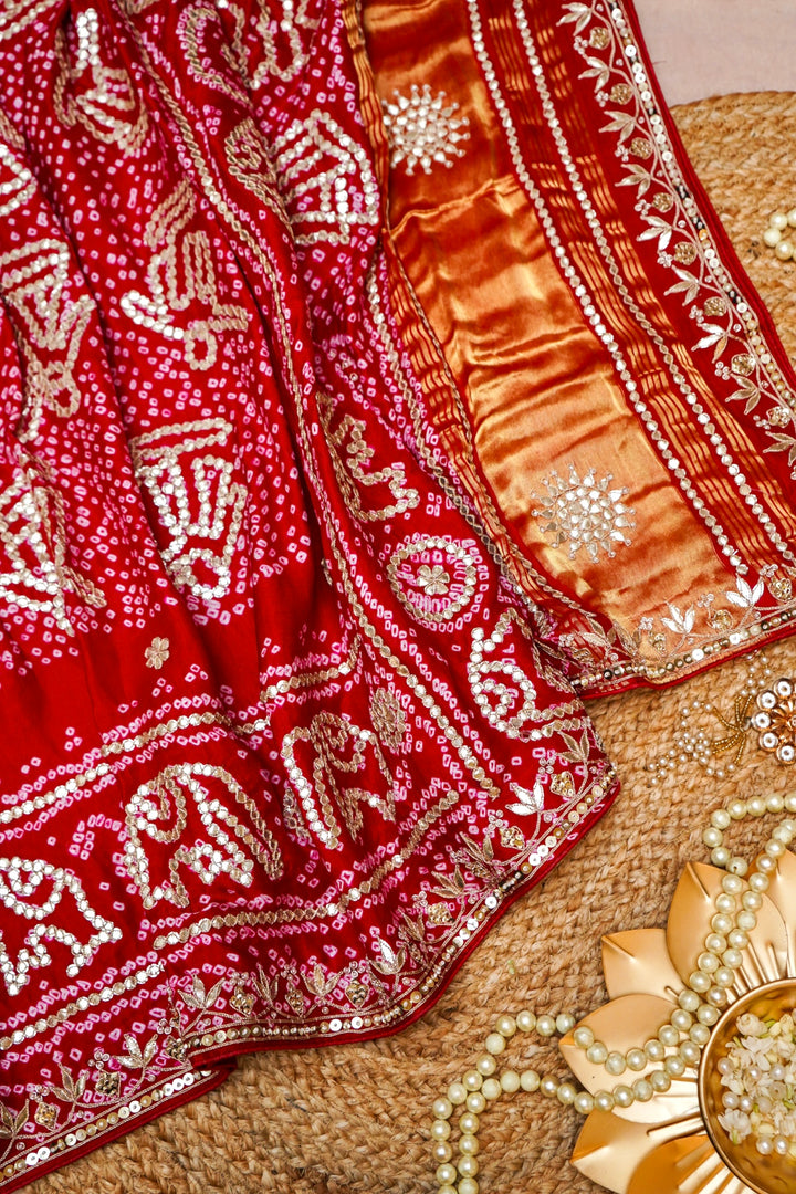 Bandhej Gulnaar Bridal Pure Gajji Silk Dupatta with Gota Patti View 1