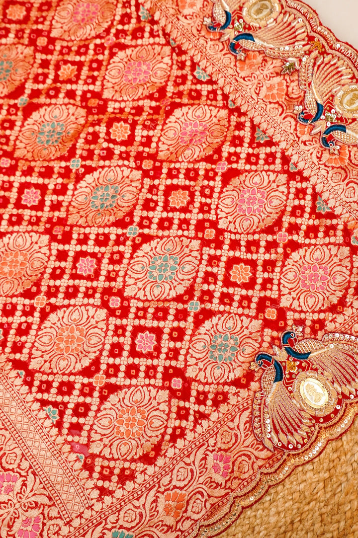 Victoria German Silver Coins Embellishment Handwoven Meenakari Pure Khaddi Bandhani Saree View 3