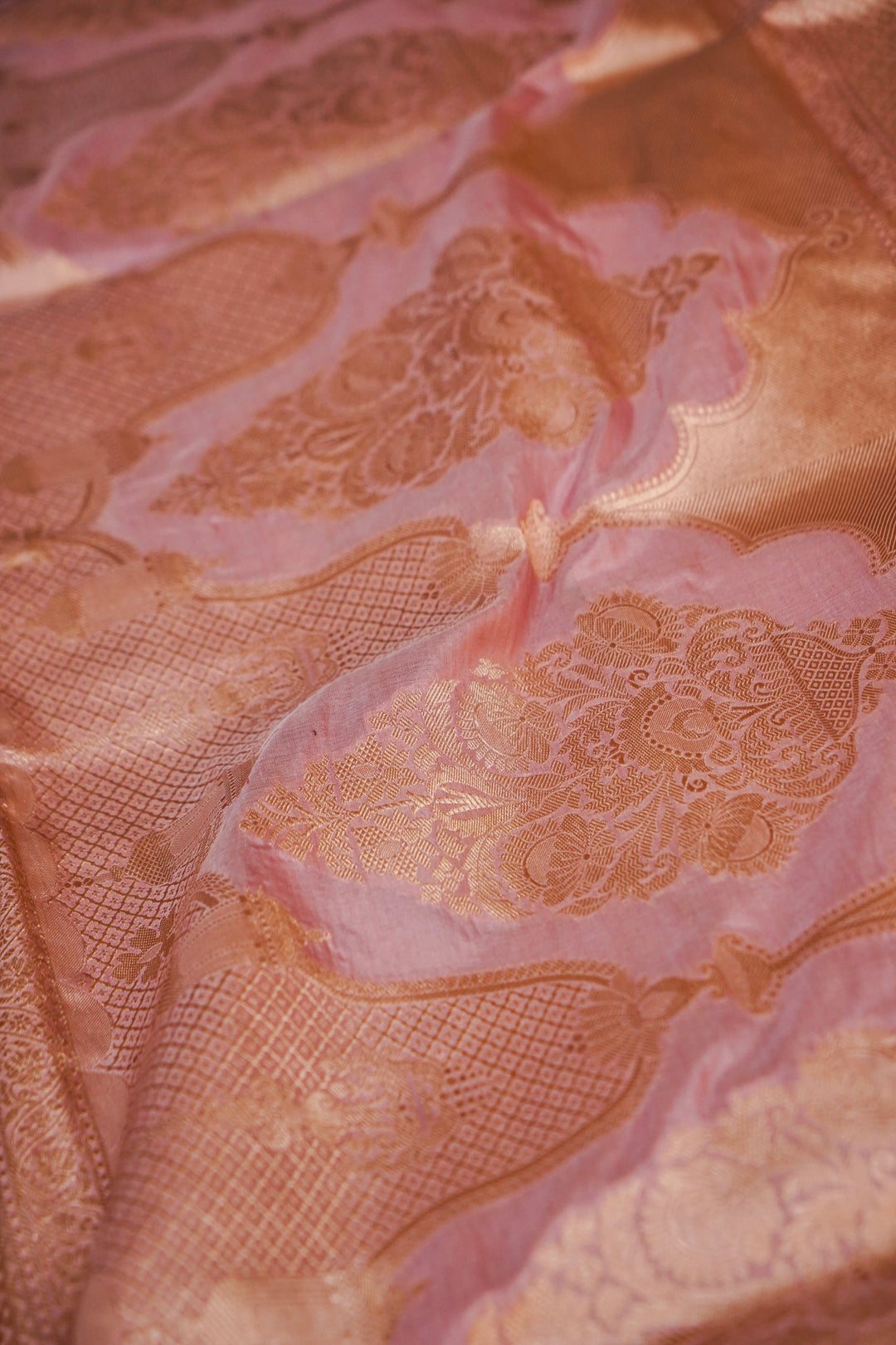 Dusty Rose Jangla Handwoven Meenakari Katan Silk Saree View 5